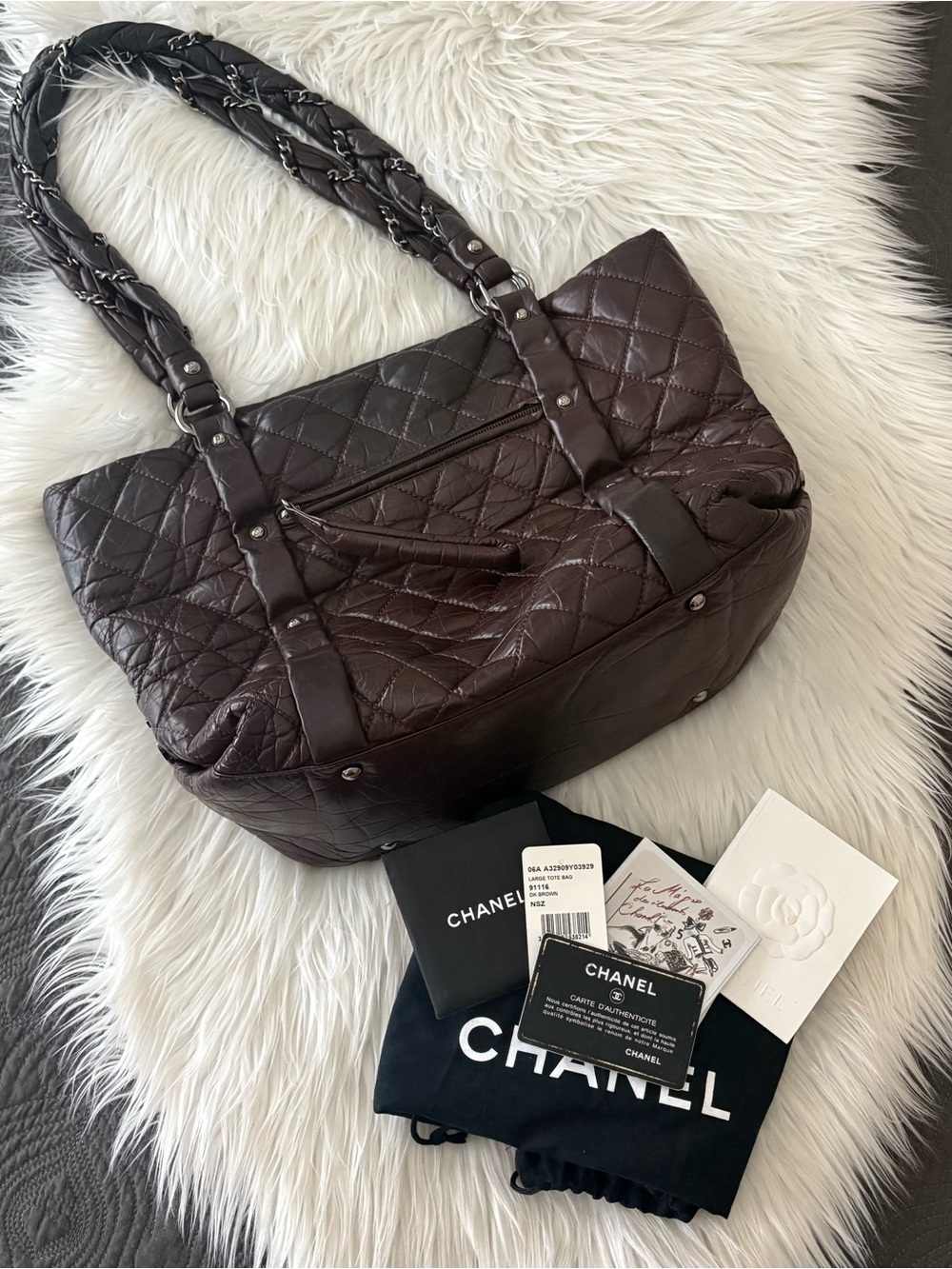 Authentic 2006 Chanel Lady Braid Soft Dark Brown Quilted Leather Shoulder Bag